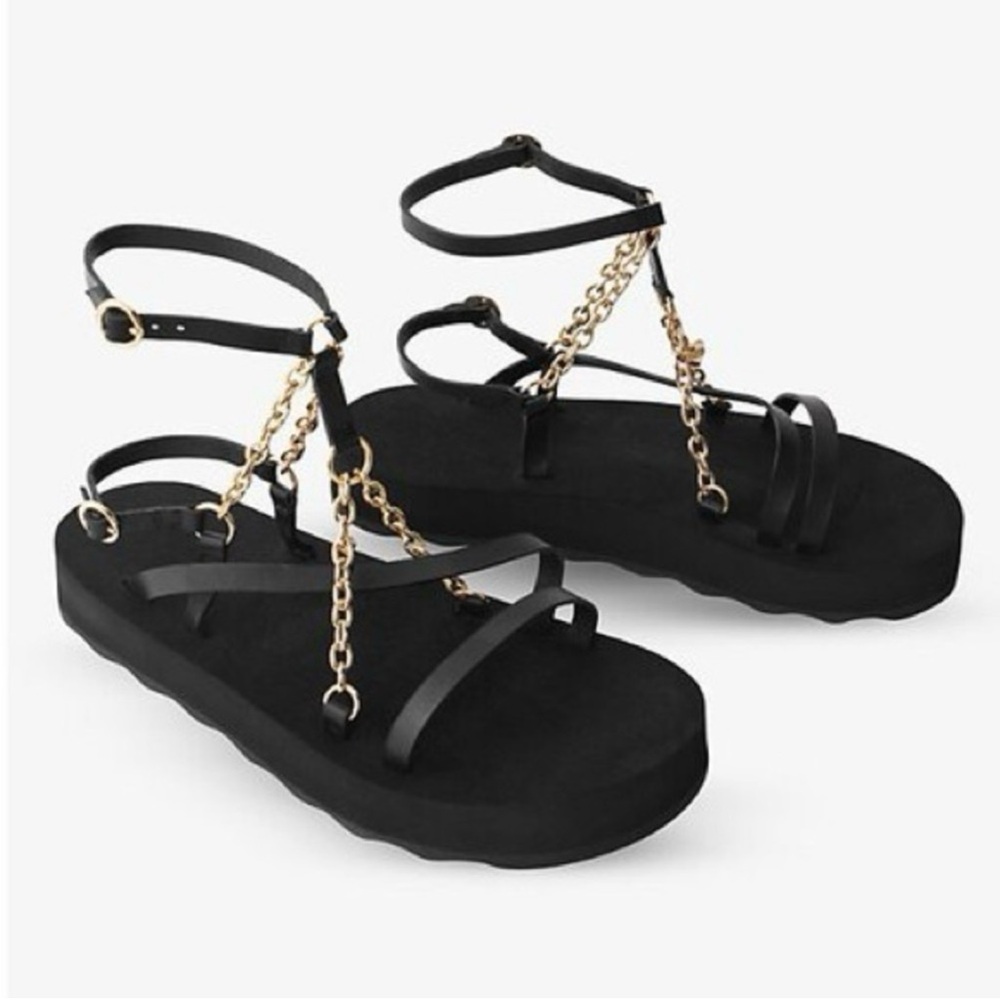 NEW. Maje Frankie Leather And Chain Sandals. NEW WITHOUT BOX